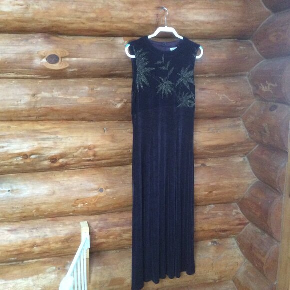 Vintage Black Whimsigoth Sleeveless Liquid Fabric Metallic Maxi Dress Size 14 - Picture 1 of 4